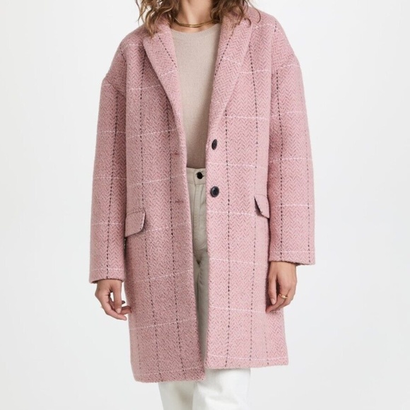 RAG&BONE Size S Estelle Cocoon Wool Blend Check Coat PINK MULTI - Picture 7 of 13